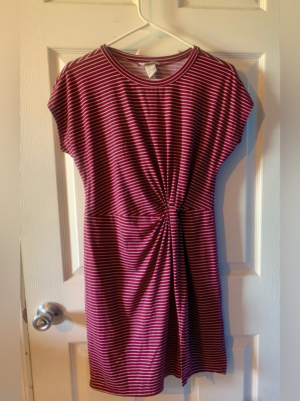 Striped Twist-Front Women's Cotton T-shirt Dress - Red & White